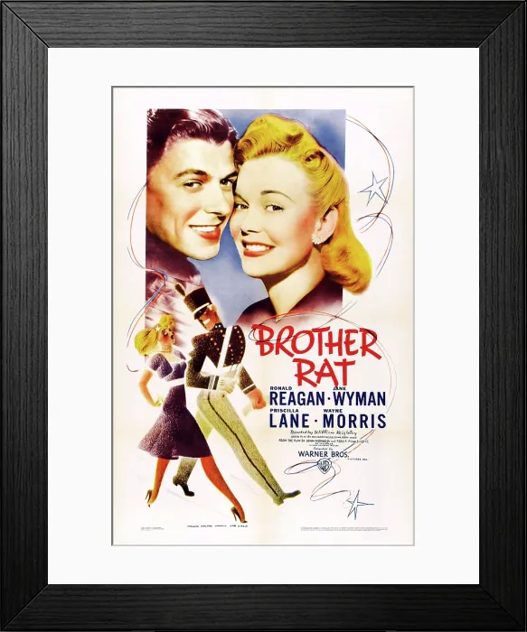 Framed Print : BROTHER RAT, from left: Ronald Reagan, Jane Wyman (1940s re-release poster), 1938 Framed Print : BROTHER RAT, from left: Ronald Reagan, Jane Wyman (1940s re-release poster), 1938
