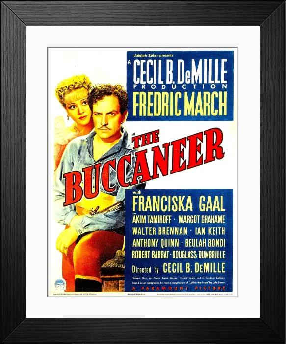 Framed Print : THE BUCCANEER, from left: Franciska Gaal, Fredric March on midget window card, 1938 Framed Print : THE BUCCANEER, from left: Franciska Gaal, Fredric March on midget window card, 1938