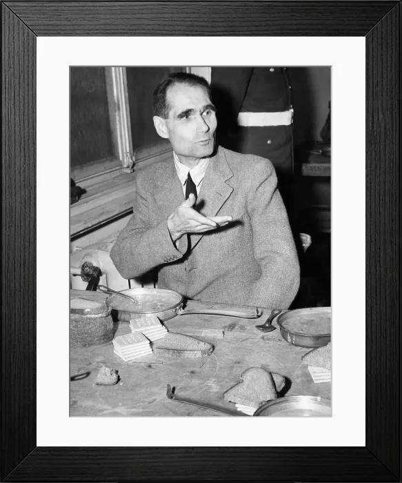 Framed Print : Nazi war criminal Rudolph Hess eating between sessions at the Nuremberg trials, 1945. Courtesy: CSU Archives  /  Everett Collection
