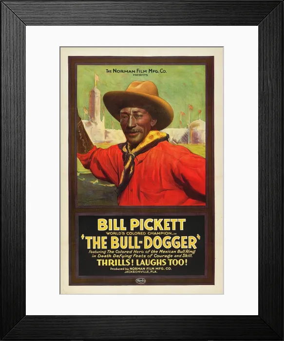 Framed Print : THE BULL-DOGGER, Bill Pickett, 1921