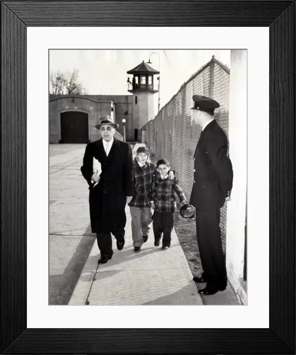 Framed Print : Michael & Robert Rosenberg (later Meeropol) visit their parents in Sing Sing with Emmanuel Bloch, 2 / 14 / 53. Courtesy: CSU Archives  /  Everett Collection