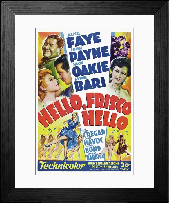 Framed Print : HELLO, FRISCO, HELLO, Alice Faye, John Payne, Jack Oakie, Lynn Bari, June Havoc, 1943, TM and copyright 20th Century Fox Film Corp