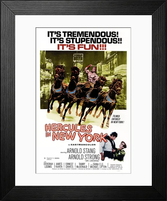 Framed Print : HERCULES IN NEW YORK, US poster, bottom from left: Arnold Schwarzenegger (as Arnold Atrong), Arnold Stang, 1969 Framed Print : HERCULES IN NEW YORK, US poster, bottom from left: Arnold Schwarzenegger (as Arnold Atrong), Arnold Stang, 1969
