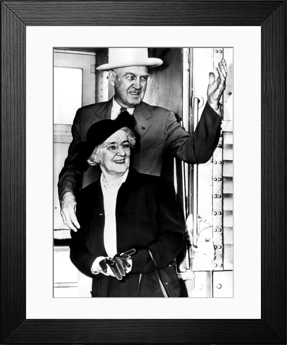 Framed Print : Alexander and Elizabeth Stewart arrive in California to attend the wedding of their son, actor James Stewart to Mrs. Gloria McLean in 1949 Framed Print : Alexander and Elizabeth Stewart arrive in California to attend the wedding of their son, actor James Stewart to Mrs. Gloria McLean in 1949