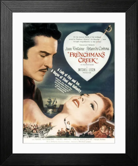 Framed Print : FRENCHMAN'S CREEK, US poster art, from left: Arturo de Cordova, Joan Fontaine, 1944