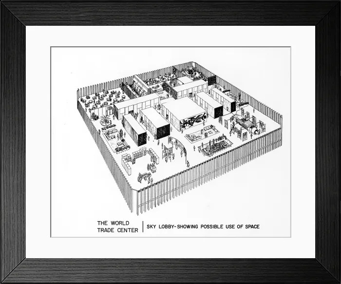 Framed Print : WORLD TRADE CENTER, diagram of proposed use of sky lobby space, dated 04-08-67.. Courtesy: CSU Archives / Everett Collection Framed Print : WORLD TRADE CENTER, diagram of proposed use of sky lobby space, dated 04-08-67.. Courtesy: CSU Archives / Everett Collection