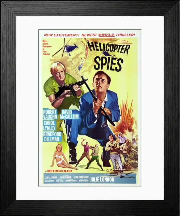 Framed Print : THE HELICOPTER SPIES, US poster art, Carol Lynley, David McCallum, Roy Jenson, Robert Vaughn, 1968 Framed Print : THE HELICOPTER SPIES, US poster art, Carol Lynley, David McCallum, Roy Jenson, Robert Vaughn, 1968