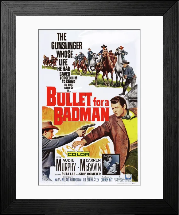Framed Print : BULLET FOR A BADMAN, top from left: Darren McGavin, Audie Murphy, bottom from left: Darren McGavin, Ruta Lee, 1964