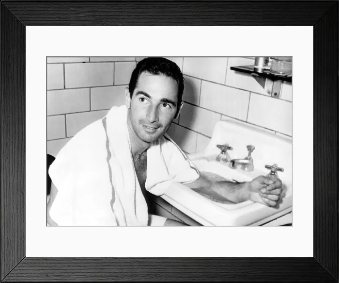 Framed Print : Major League baseball player Sandy Koufax, bathing his arm in ice water after pitching a seven-hitter for the Los Angeles Dodgers, Pittsburgh, Pennsylvania, May 14, 1966 Framed Print : Major League baseball player Sandy Koufax, bathing his arm in ice water after pitching a seven-hitter for the Los Angeles Dodgers, Pittsburgh, Pennsylvania, May 14, 1966