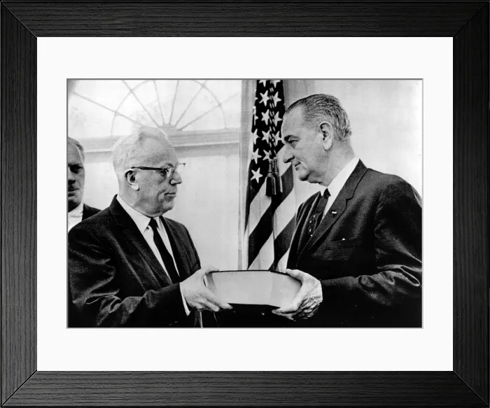 Framed Print : Gerald Ford (far left) looks on as Chief Justice Earl Warren presents President Lyndon Johnson with the final Warren Commission report on the assasination of President John F Framed Print : Gerald Ford (far left) looks on as Chief Justice Earl Warren presents President Lyndon Johnson with the final Warren Commission report on the assasination of President John F
