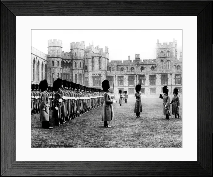 Framed Print : The 1st Battalion Welsh Guards recieve a salute from the Prince of Wales during an inspection at Windsor Castle on Saint David's Day, Berkshire England, March 1, 1933 Framed Print : The 1st Battalion Welsh Guards recieve a salute from the Prince of Wales during an inspection at Windsor Castle on Saint David's Day, Berkshire England, March 1, 1933