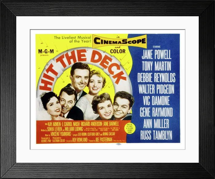 Framed Print : HIT THE DECK, Ann Miller, Tony Martin, Jane Powell, Vic Damone, Debbie Reynolds, Russ Tamblyn, 1955