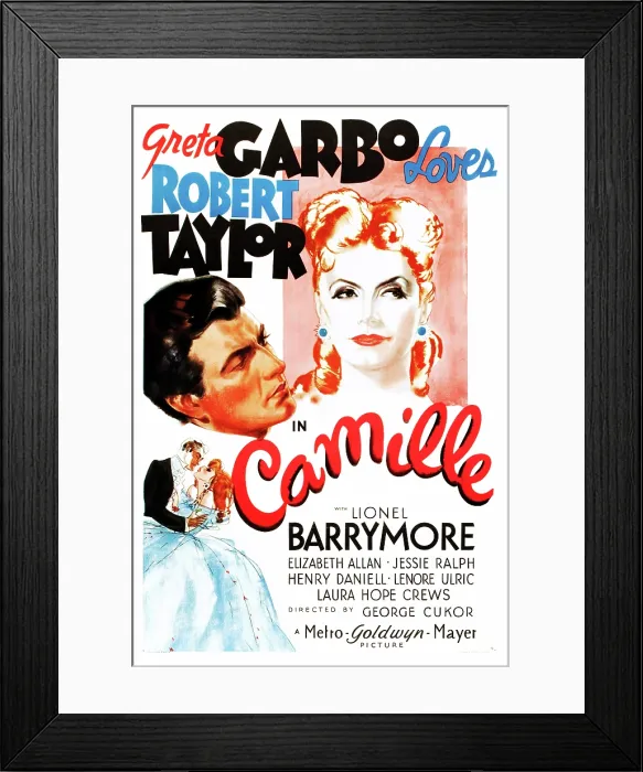 Framed Print : CAMILLE, US poster art, top from left: Robert Taylor, Greta Garbo, 1936