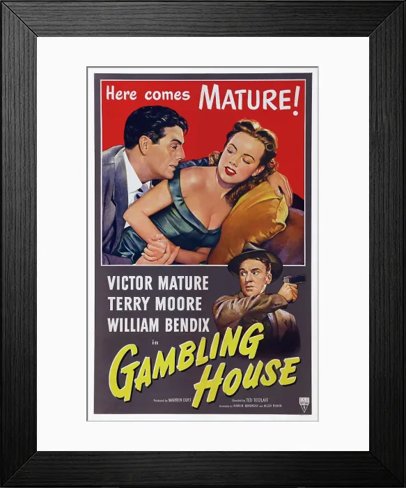 Framed Print : GAMBLING HOUSE, from left: Victor Mature, Terry Moore, William Bendix, 1950 Framed Print : GAMBLING HOUSE, from left: Victor Mature, Terry Moore, William Bendix, 1950