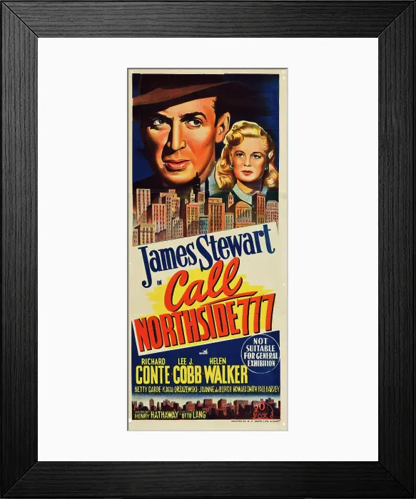 Framed Print : CALL NORTHSIDE 777, from left: James Stewart, Helen Walker on Australian poster art, 1948, TM and Copyright 20th Century Fox Film Corp