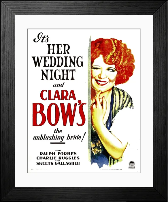 Framed Print : HER WEDDING NIGHT, Clara Bow on window card, 1930