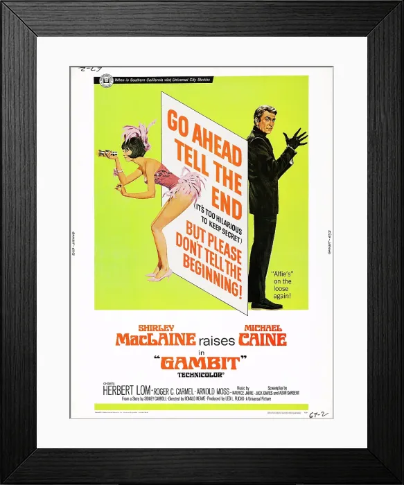 Framed Print : GAMBIT, US poster, from left: Shirley MacLaine, Michael Caine, 1966