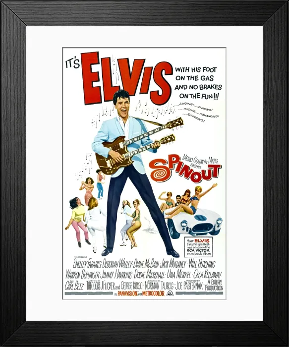 Framed Print : SPINOUT, (originally titled CALIFORNIA HOLIDAY), center: Elvis Presley on international one sheet poster, 1966 Framed Print : SPINOUT, (originally titled CALIFORNIA HOLIDAY), center: Elvis Presley on international one sheet poster, 1966