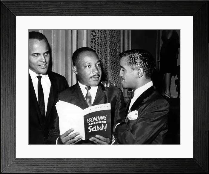 Framed Print : Harry Belafonte, Dr. Martin Luther King Jr. Sammy Davis Jr. at Times Square benefit show Broadway Answers Selma, 4 / 4 / 65. Courtesy: CSU Archives  /  Everett Collection