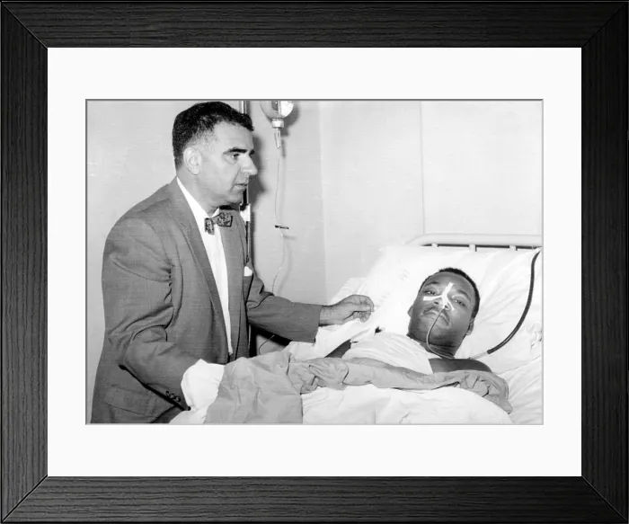 Framed Print : Martin Luther King Jr. in Harlem Hospital after stabbing in chest by letter opener, attended by Dr. Emil Naclerio, 9 / 22 / 58. Courtesy: CSU Archives / Everett Collection Framed Print : Martin Luther King Jr. in Harlem Hospital after stabbing in chest by letter opener, attended by Dr. Emil Naclerio, 9 / 22 / 58. Courtesy: CSU Archives / Everett Collection