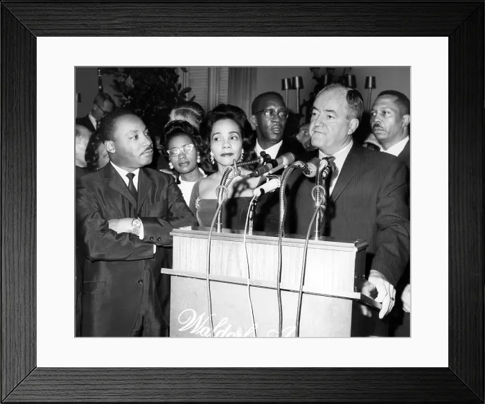 Framed Print : Dr. Martin Luther King Jr. with wife, Coretta Scott King, Vice-President-elect Hubert Humphrey, speaking at reception announcing Dr Framed Print : Dr. Martin Luther King Jr. with wife, Coretta Scott King, Vice-President-elect Hubert Humphrey, speaking at reception announcing Dr
