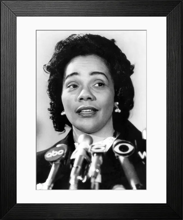 Framed Print : Coretta Scott King, speaking at a press conference with the announcement of plans for a memorial center in honor of her late husband Dr Framed Print : Coretta Scott King, speaking at a press conference with the announcement of plans for a memorial center in honor of her late husband Dr