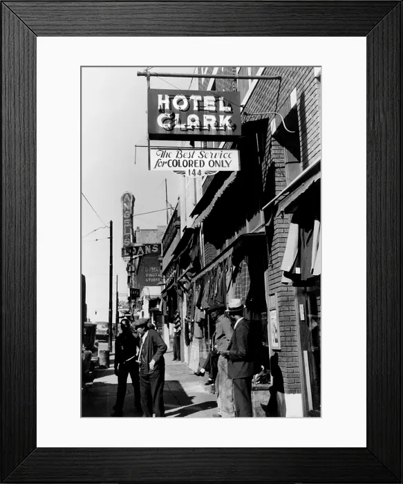 Framed Print : Hotel Clark on Beale Street, circa 1930s. The sign reads: The Best Service for Colored Only