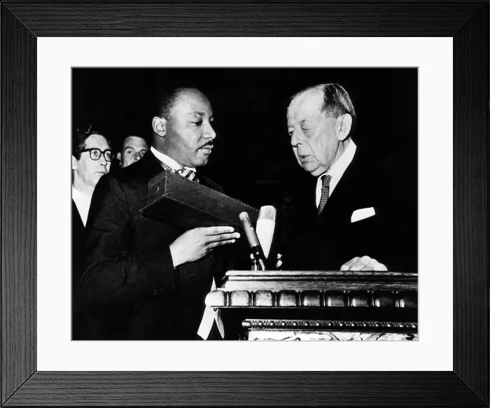 Framed Print : Dr. Martin Luther King Jr. (left), receiving Nobel Peace Prize, Oslo, Norway, December 10, 1964.. Courtesy: CSU Archives  /  Everett Collection