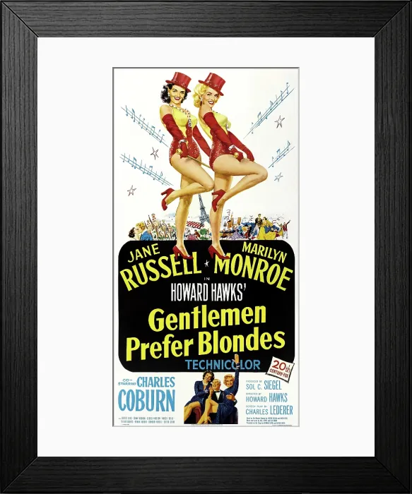 Framed Print : GENTLEMEN PREFER BLONDES, US poster, Jane Russell, Marilyn Monroe, 1953, TM & Copyright 20th Century Fox Film Corp. / courtesy Everett Collection