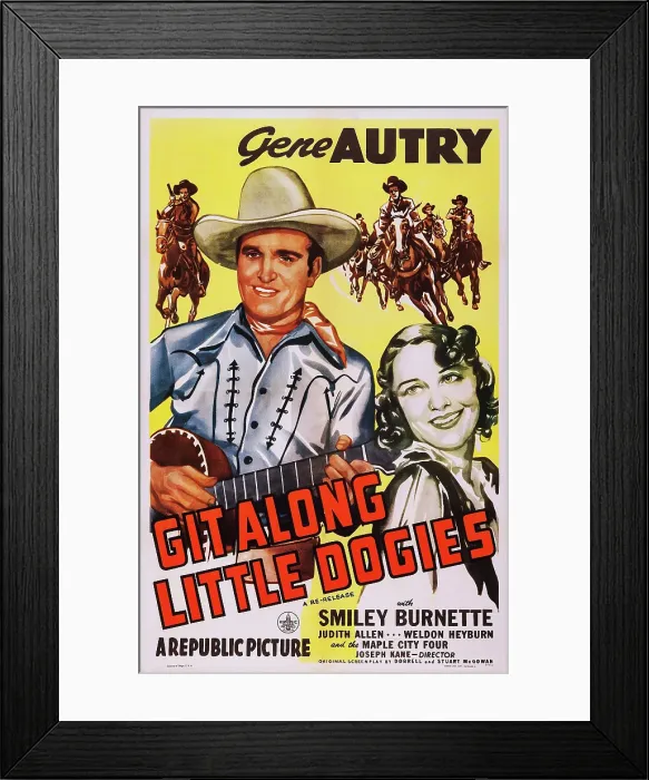 Framed Print : GIT ALONG LITTLE DOGGIES, U.S. poster, from left: Gene Autry, Judith Allen, 1937