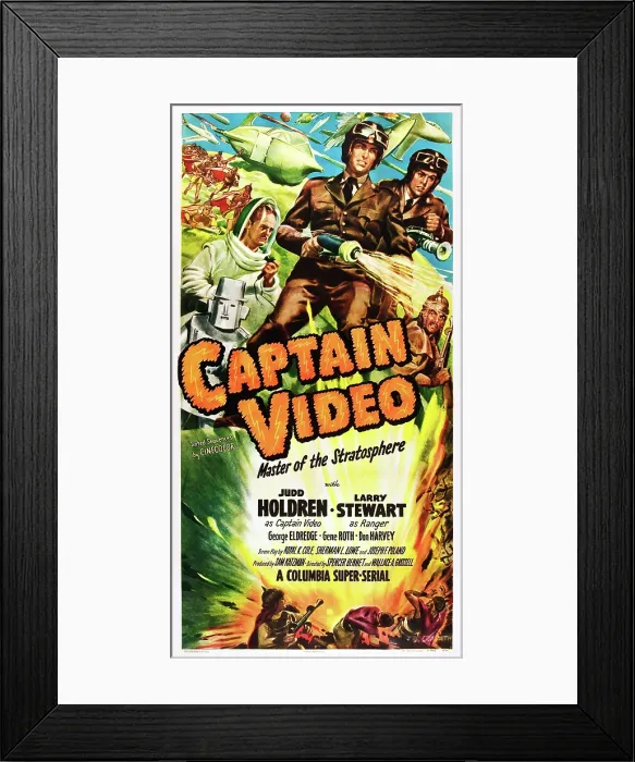 Framed Print : CAPTAIN VIDEO: MASTER OF THE STRATOSPHERE, top from second left: Judd Holdren, Larry Stewart on poster art, 1951