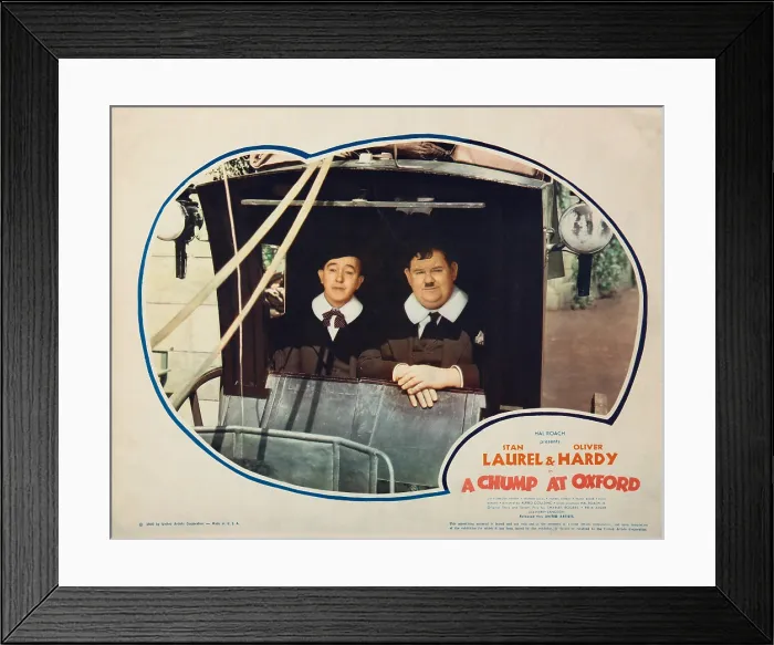 Framed Print : A CHUMP AT OXFORD, US lobbycard, from left, Stan Laurel, Oliver Hardy, 1940