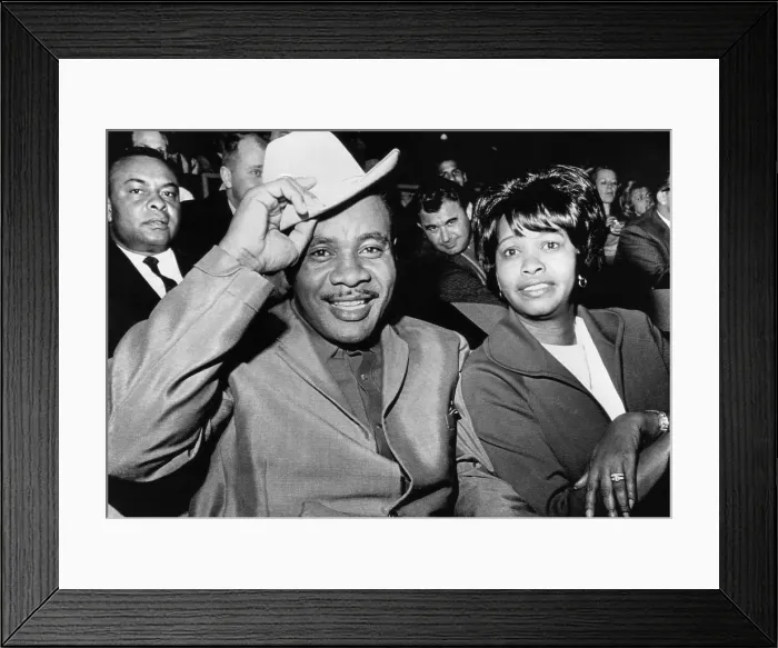 Framed Print : Sonny Liston (1932-1970), boxer and world heavyweight champion with his wife Geraldine Liston at the Patterson-Chuvale heavyweight fight at Madison Square Garden in New York City
