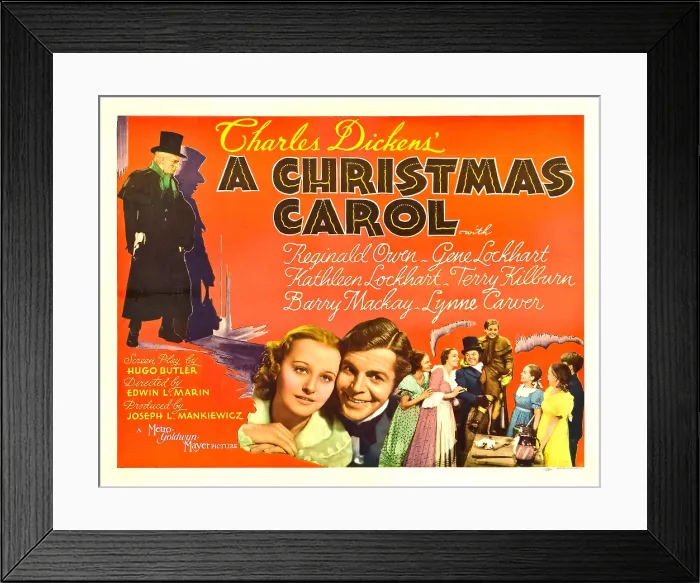 Framed Print : A CHRISTMAS CAROL, from left: Reginald Owen, Lynne Carver, Barry MacKay, Kathleen Lockhart, Gene Lockhart, Terry Kilburn, 1938