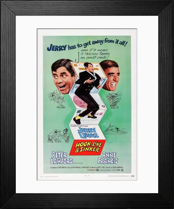 Framed Print : HOOK, LINE AND SINKER, US poster art, from left: Jerry Lewis (twice), Peter Lawford, 1969