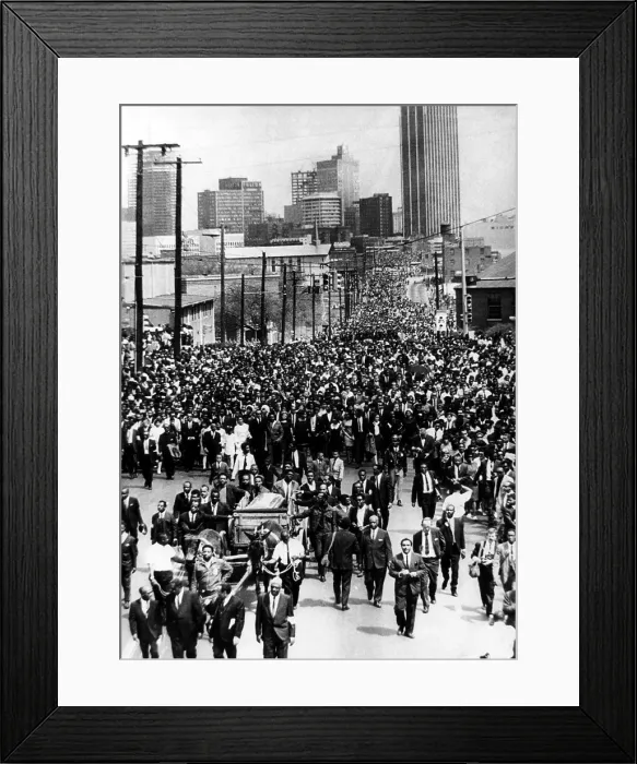 Framed Print : A pair of Georgia mules pull a wagon carrying the casket of Dr. Martin Luther King Jr. followed by more than 100, 000 mourners in Atlanta, Georgia, April 9, 1968