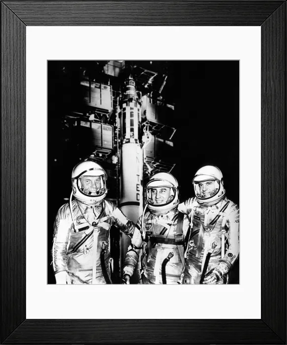 Framed Print : John Glenn, Virgil Grissom, and Alan Shepard, superimposed over a Mercury Redstone Spacecraft, May 4, 1961. Courtesy: CSU Archives / Everett Collection