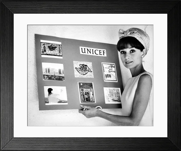 Framed Print : Audrey Hepburn officially lauches the 15th Anniversary UNICEF greeting card campaign in Madrid Spain. August 15, 1964. Courtesy CSU Archives / Everett Collection