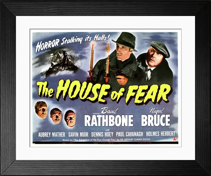 Framed Print : THE HOUSE OF FEAR, (aka SHERLOCK HOLMES AND THE HOUSE OF FEAR), Basil Rathbone, Nigel Bruce, Aubrey Mather, Dennis Hoey, Paul Cavanagh, 1945