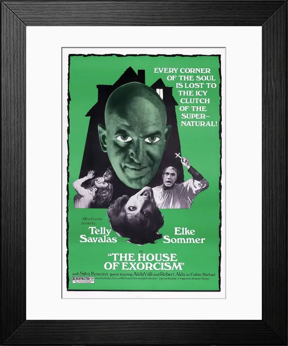 Framed Print : THE HOUSE OF EXORCISM, (re-edited version of LISA AND THE DEVIL, aka LISA E IL DIAVOLO), Telly Savalas (top), Elke Sommer (head), Robert Alda (right), 1975 Framed Print : THE HOUSE OF EXORCISM, (re-edited version of LISA AND THE DEVIL, aka LISA E IL DIAVOLO), Telly Savalas (top), Elke Sommer (head), Robert Alda (right), 1975