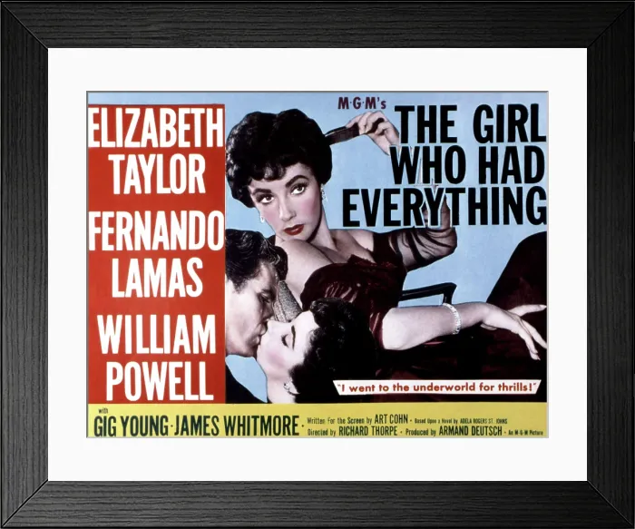 Framed Print : THE GIRL WHO HAD EVERYTHING, Elizabeth Taylor, Fernando Lamas, 1953
