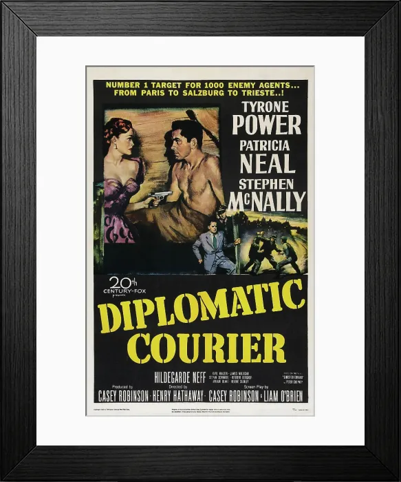 Framed Print : DIPLOMATIC COURIER, US poster art, Patricia Neal, Tyrone Power, 1952, TM and Copyright (c) 20th Century-Fox Film Corp. All Rights Reserved