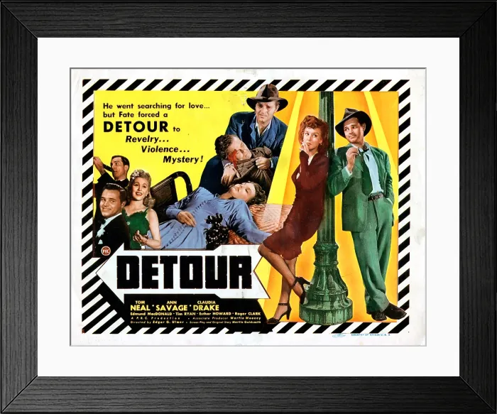 Framed Print : DETOUR, US poster, Tom Neal, Claudia Drake, Ann Savage, 1945