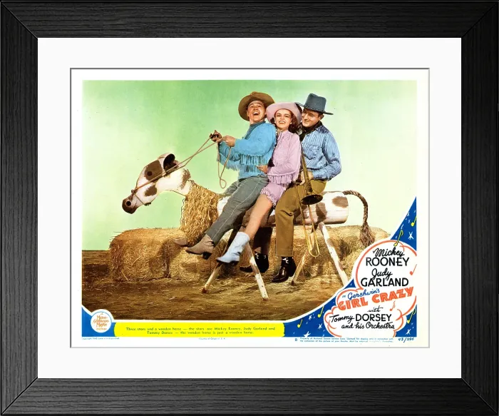 Framed Print : GIRL CRAZY, US lobbycard, from left: Mickey Rooney, Judy Garland, Tommy Dorsey, 1943