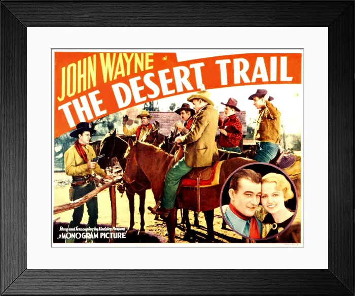 Framed Print : THE DESERT TRAIL, far left: John Wayne, right inset: John Wayne, Mary Kornman, 1935 Framed Print : THE DESERT TRAIL, far left: John Wayne, right inset: John Wayne, Mary Kornman, 1935