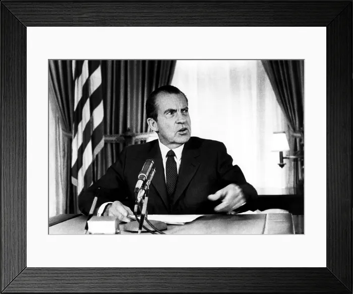 Framed Print : President Richard Nixon in the White House after giving a nationally broadcast speech, Washington D.C. October 17, 1969.. Courtesy: CSU Archives  /  Everett Collection