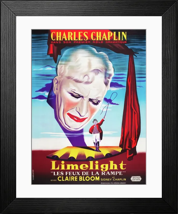 Framed Print : LIMELIGHT (aka LIMELIGHT LES FEUX DE LA RAMPE), French poster art, Charles Chaplin, 1952 Framed Print : LIMELIGHT (aka LIMELIGHT LES FEUX DE LA RAMPE), French poster art, Charles Chaplin, 1952