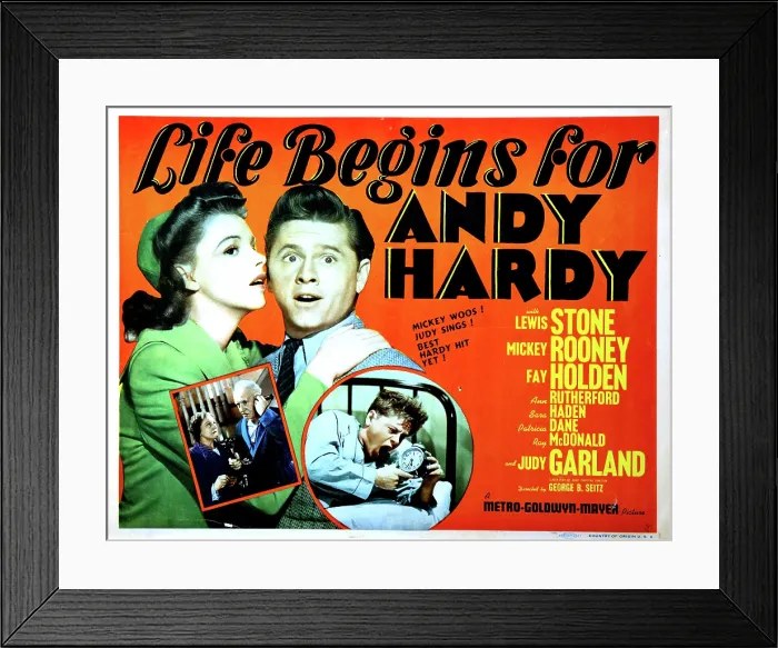 Framed Print : LIFE BEGINS FOR ANDY HARDY, Judy Garland, Mickey Rooney, Lewis Stone, Fay Holden, 1941