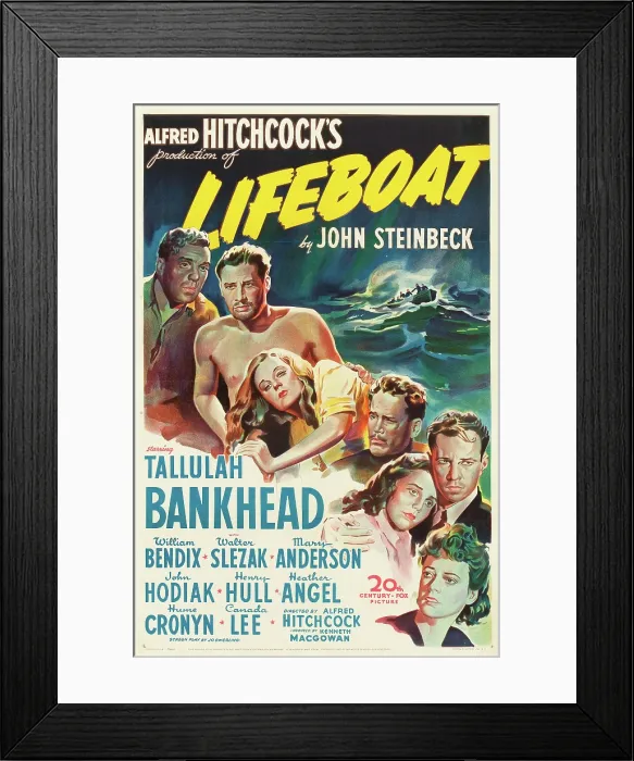 Framed Print : LIFEBOAT, US poster, from left: William Bendix, John Hodiak, Tallulah Bankhead, Henry Hull, Mary Anderson, Hume Cronyn, Heather Angel, 1944