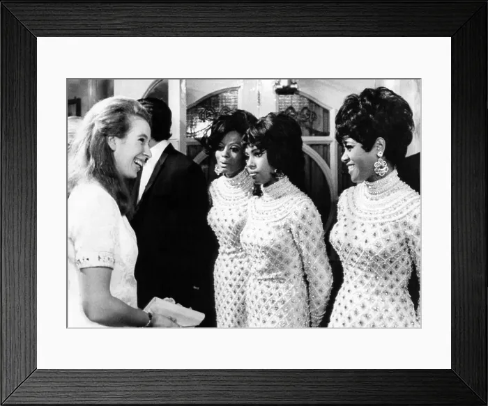 Framed Print : Princess Anne talks with The Supremes (Diana Ross, Mary Wilson, Cindy Birdsong) after a concert at London's Palladium, 1968. Courtesy: CSU Archives / Everett Collection